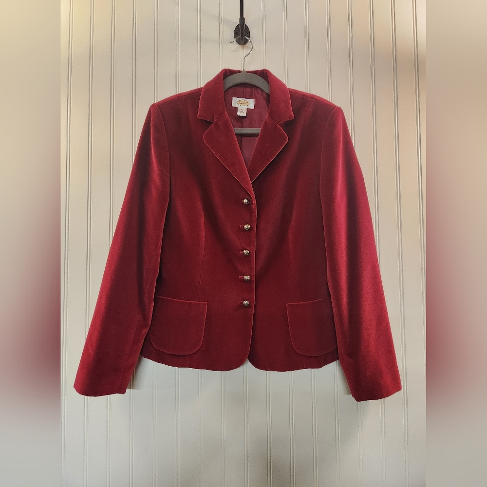 Vintage 1990s Talbots Women's Crimson Velvet Fitted Blazer Size 10 Plush Soft